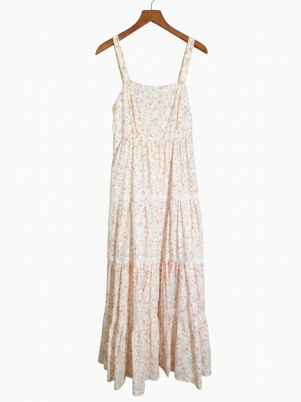 Aura Cream Floral Tiered Maxi Dress with Pink Accents